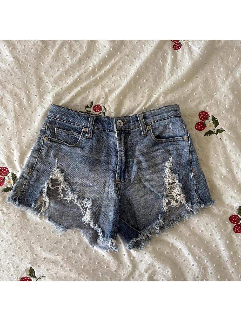 Kendall + Kylie The Icon High Waisted Distressed Denim Shorts Size 1/25